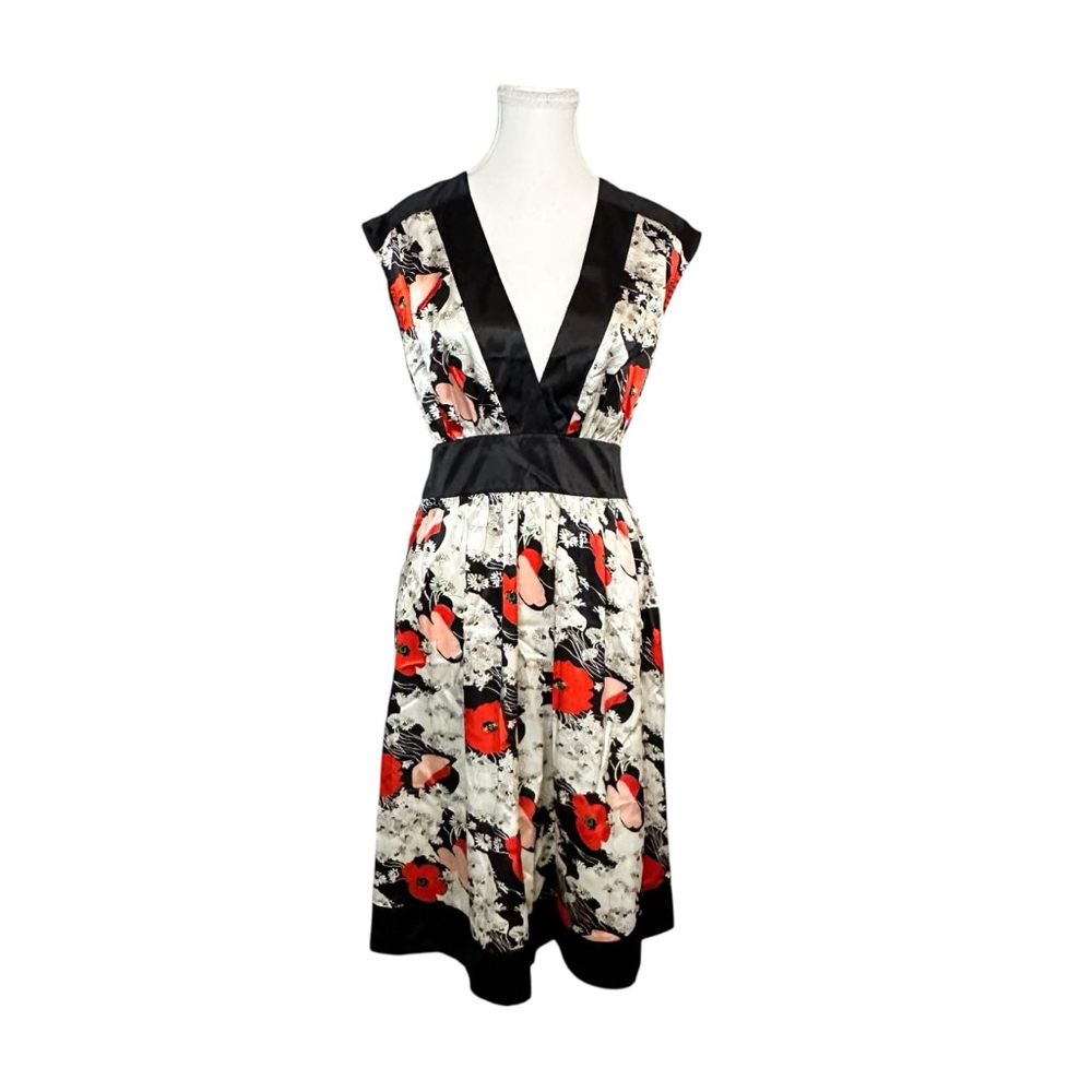 Y2K Forever 21 Black Red Floral plunge neck midi dress satin